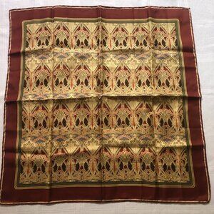 Like new Liberty of London silk scarf is burgundy-marron and gold tone colors